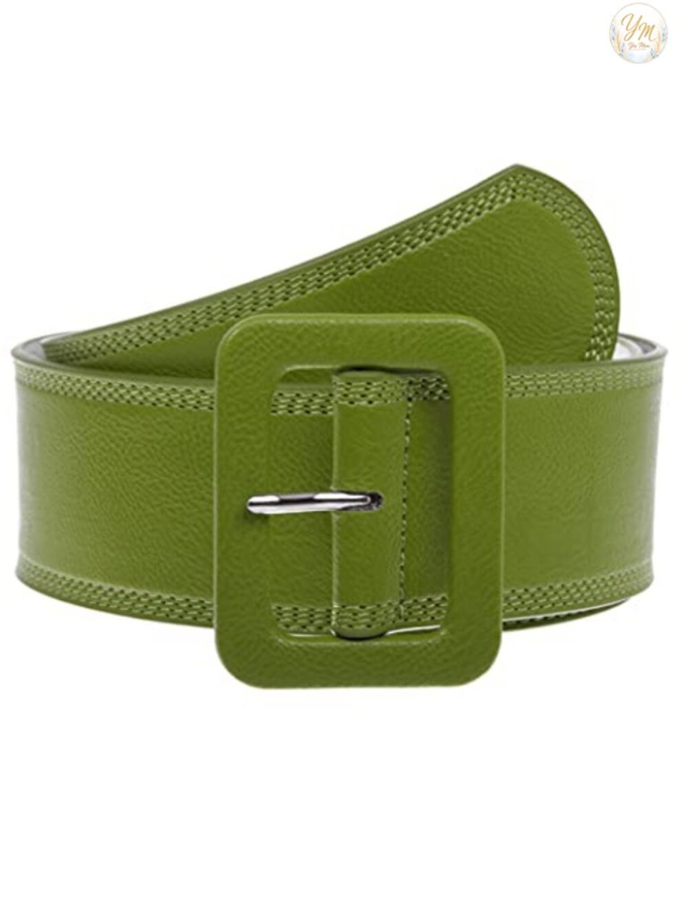 Wide High Waist Leather Belt Rectangular Stitch Edge 2 1/4 Inch